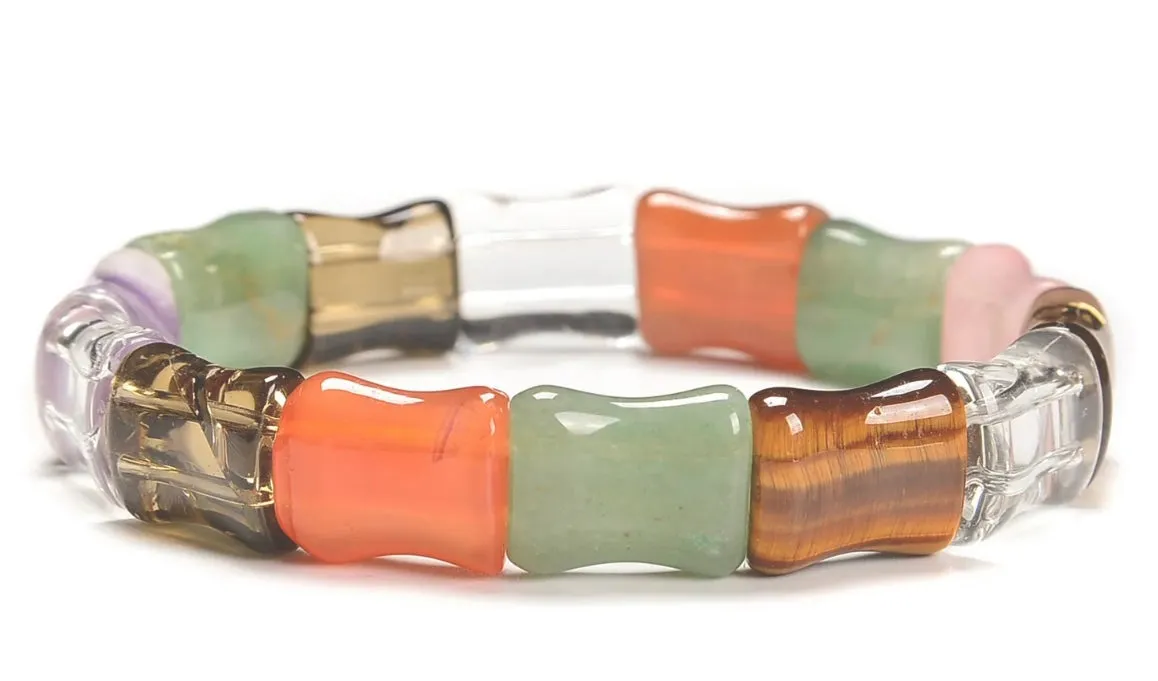 Rare Multi-Gemstone Bamboo-Style Gemstone Bangle Bracelet