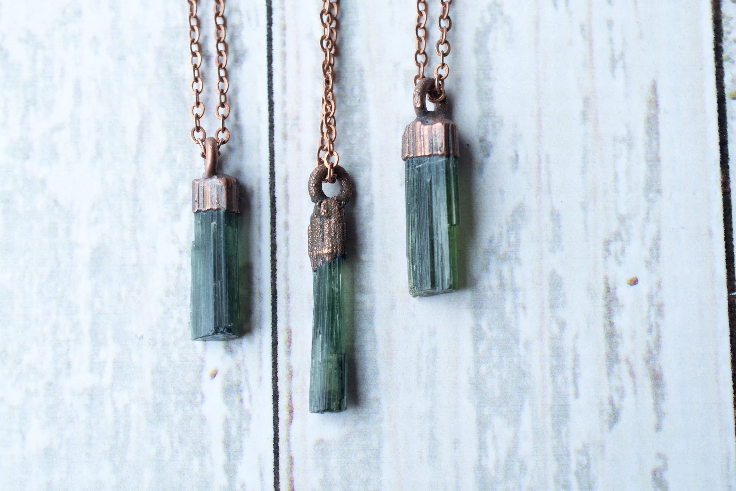 Raw tourmaline necklace | Green tourmaline crystal necklace