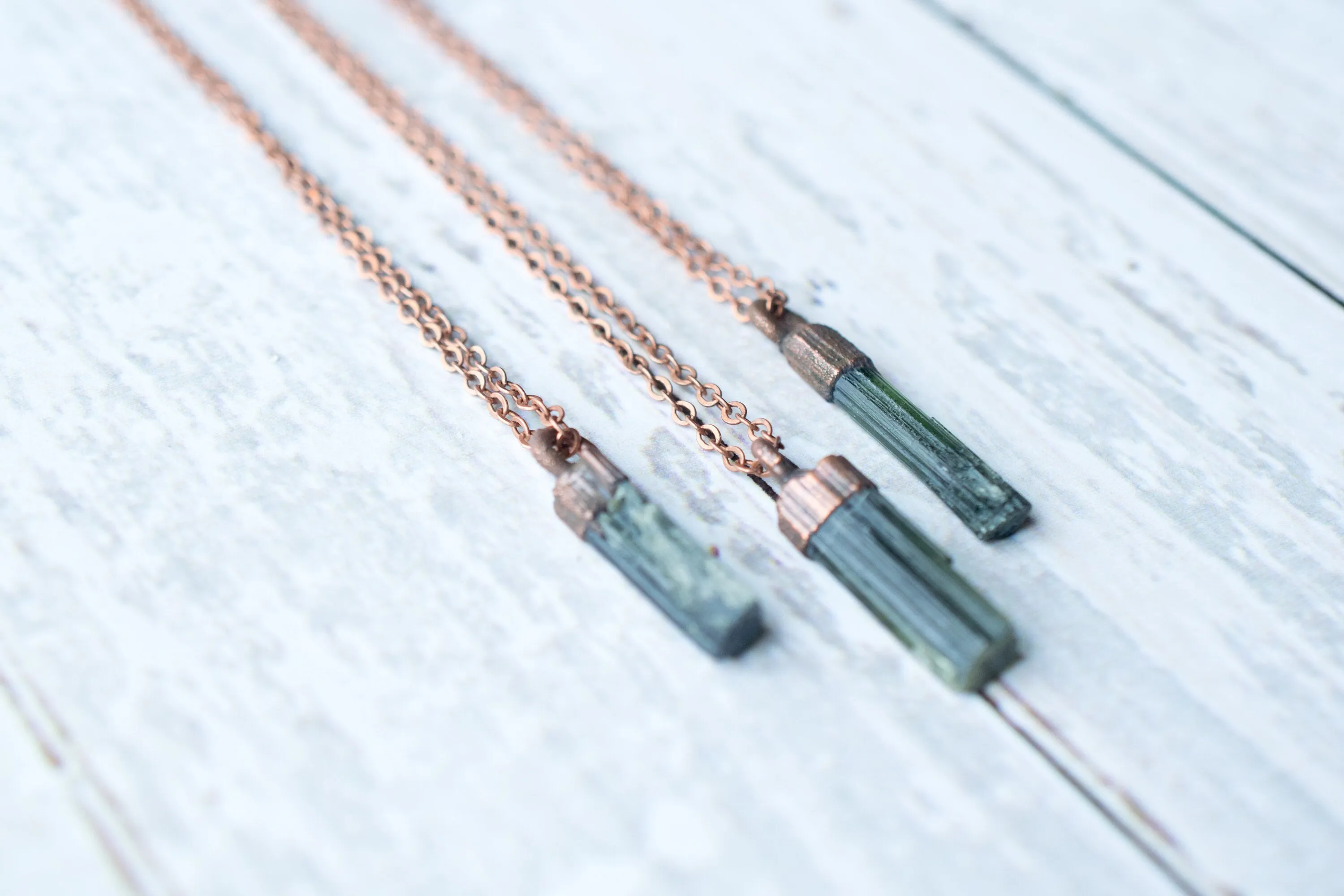 Raw tourmaline necklace | Green tourmaline crystal necklace