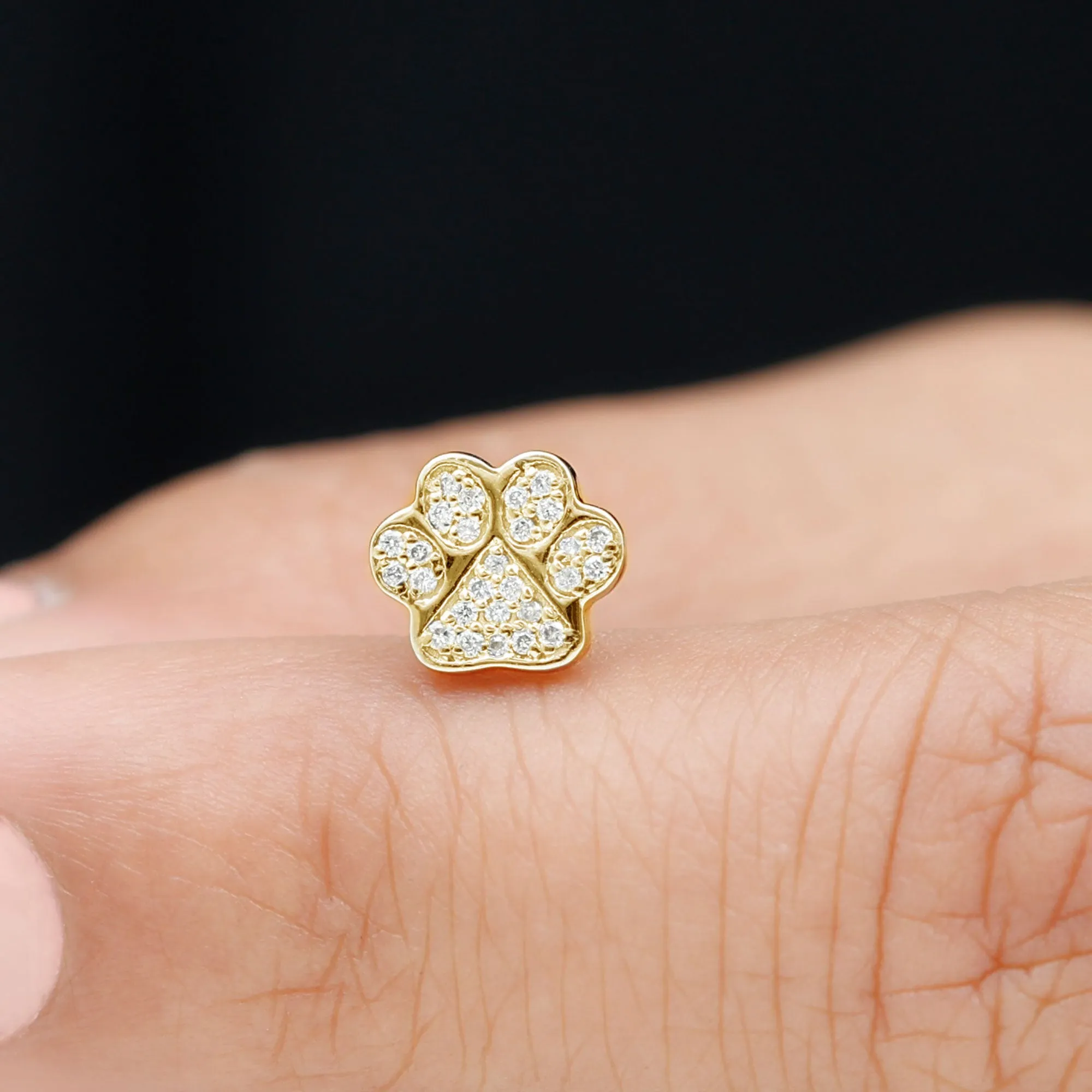 Real Diamond Dog Paw Print Cartilage Earring