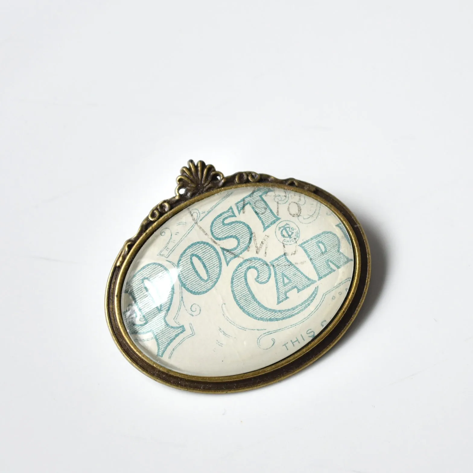 Recycled Vintage Postcard Brooch - Post Card