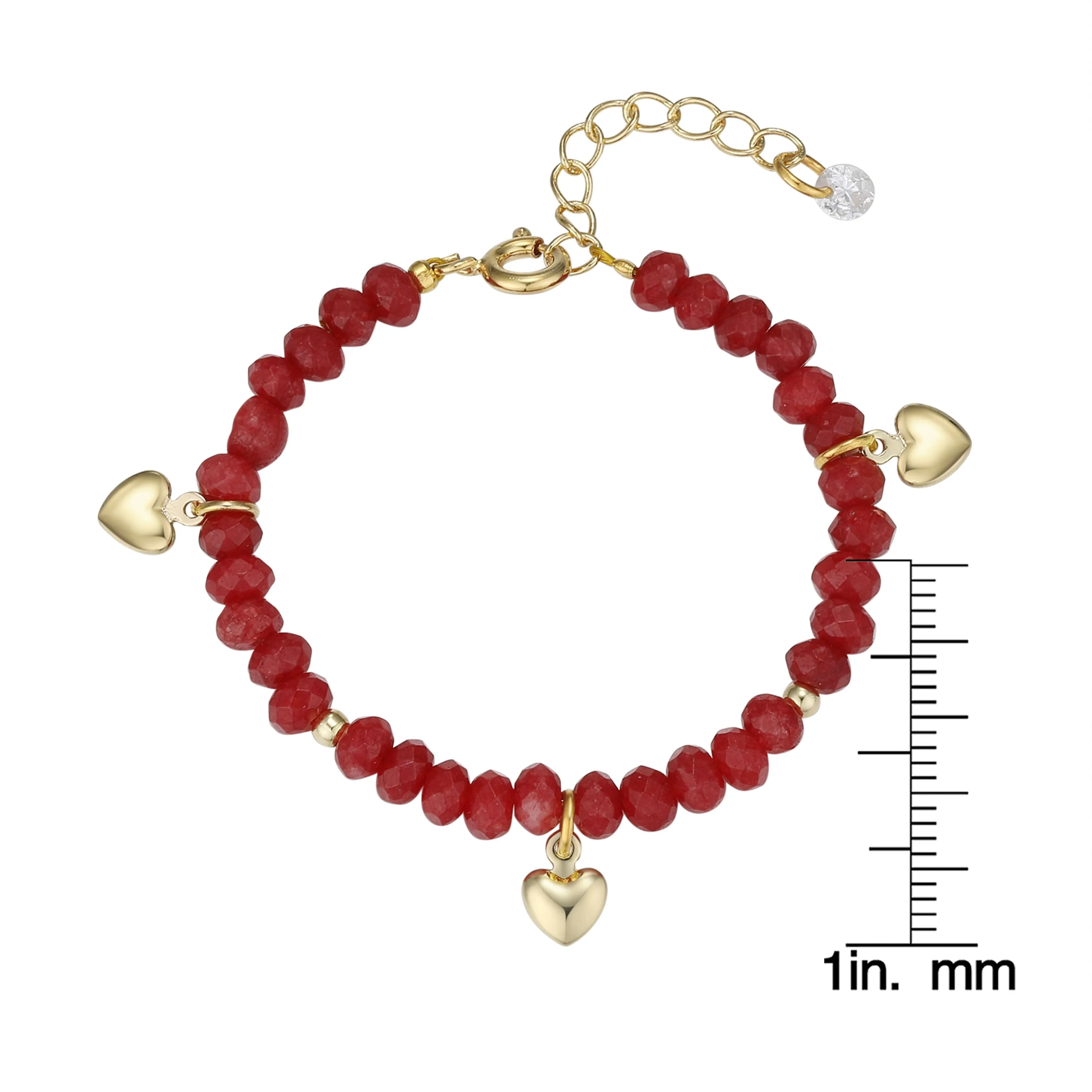 Red Agate Bead Bracelet with Heart Charms (Baby)