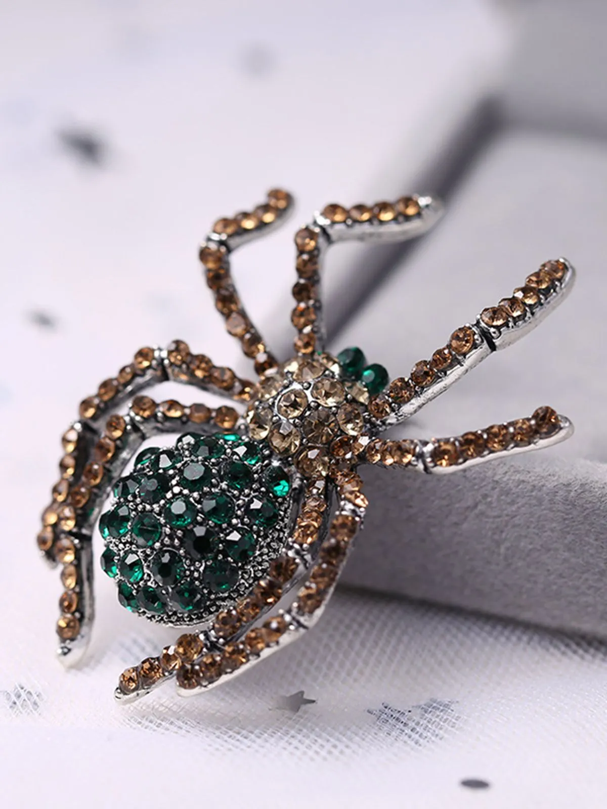 Retro Halloween Spider Rhinestone Brooch