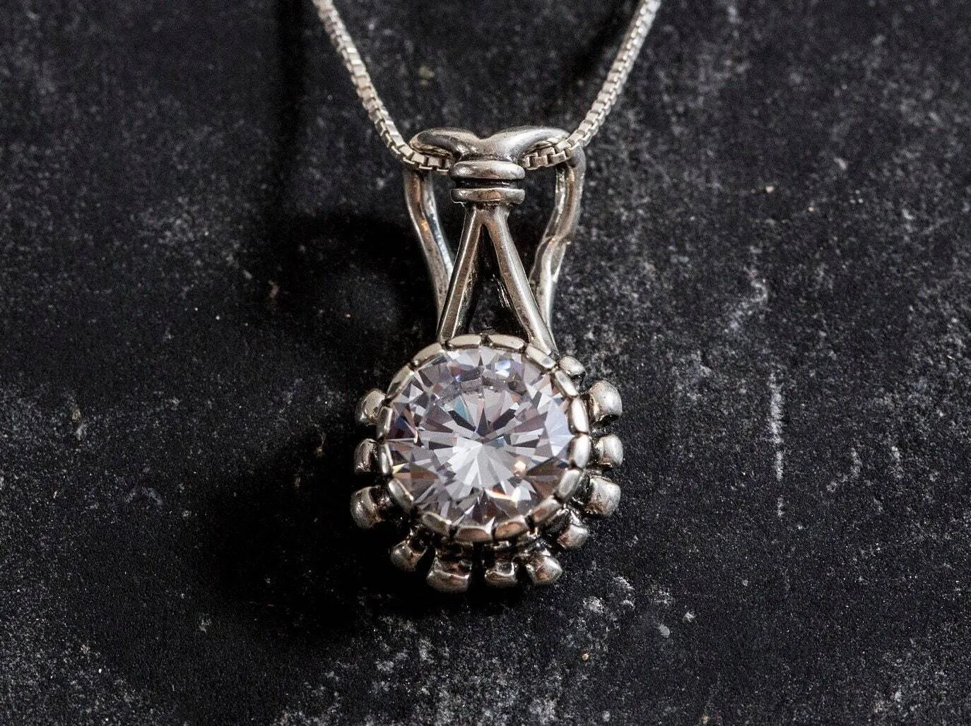 Round Diamond Pendant - Sparkly Bridal Necklace - Vintage Diamond Necklace