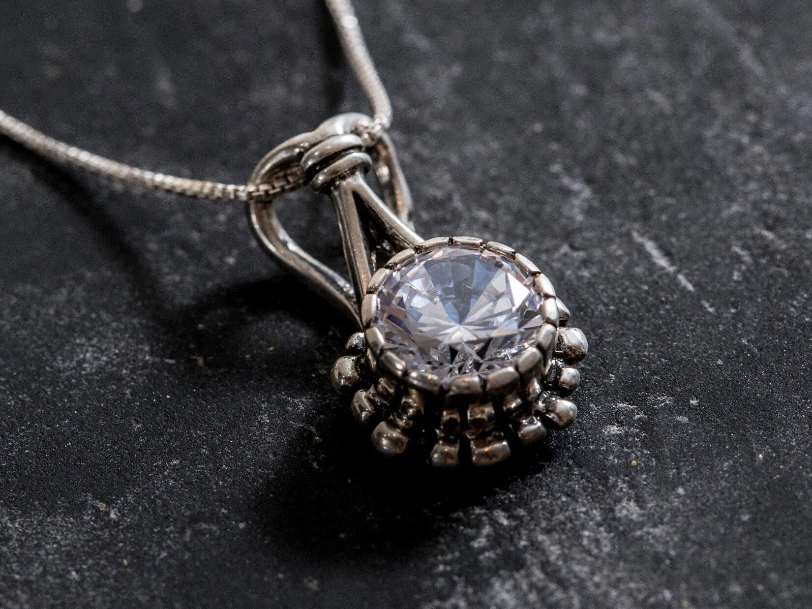 Round Diamond Pendant - Sparkly Bridal Necklace - Vintage Diamond Necklace