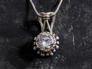 Round Diamond Pendant - Sparkly Bridal Necklace - Vintage Diamond Necklace