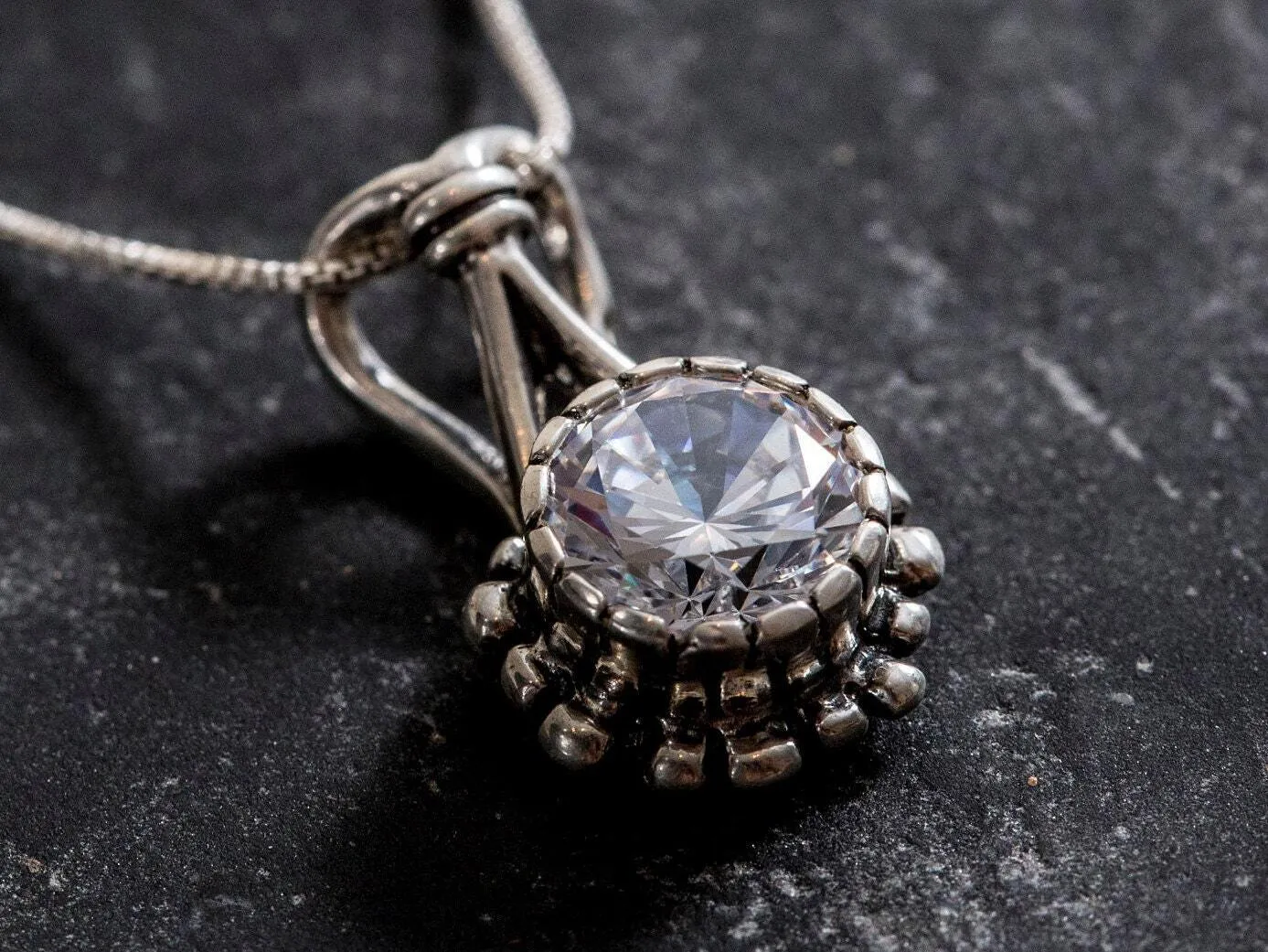 Round Diamond Pendant - Sparkly Bridal Necklace - Vintage Diamond Necklace