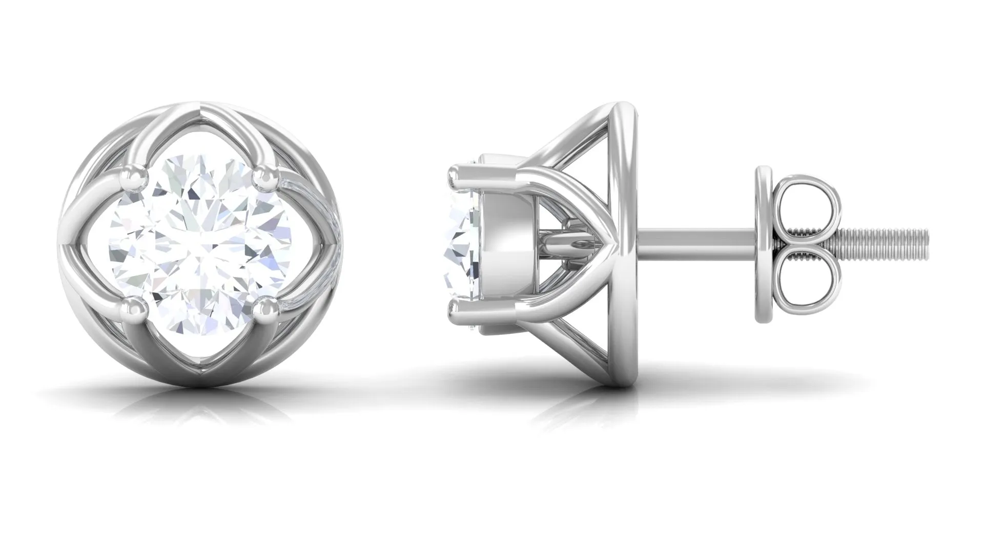 Round Lab Grown Diamond Solitaire Floral Stud Earrings