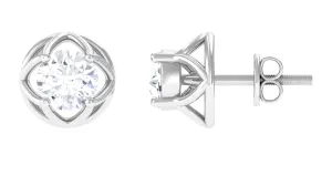 Round Lab Grown Diamond Solitaire Floral Stud Earrings