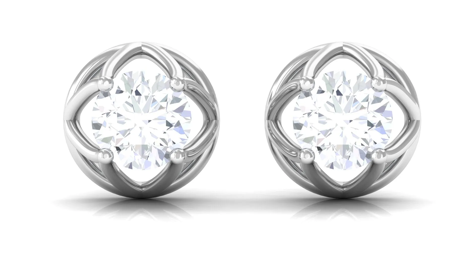 Round Lab Grown Diamond Solitaire Floral Stud Earrings