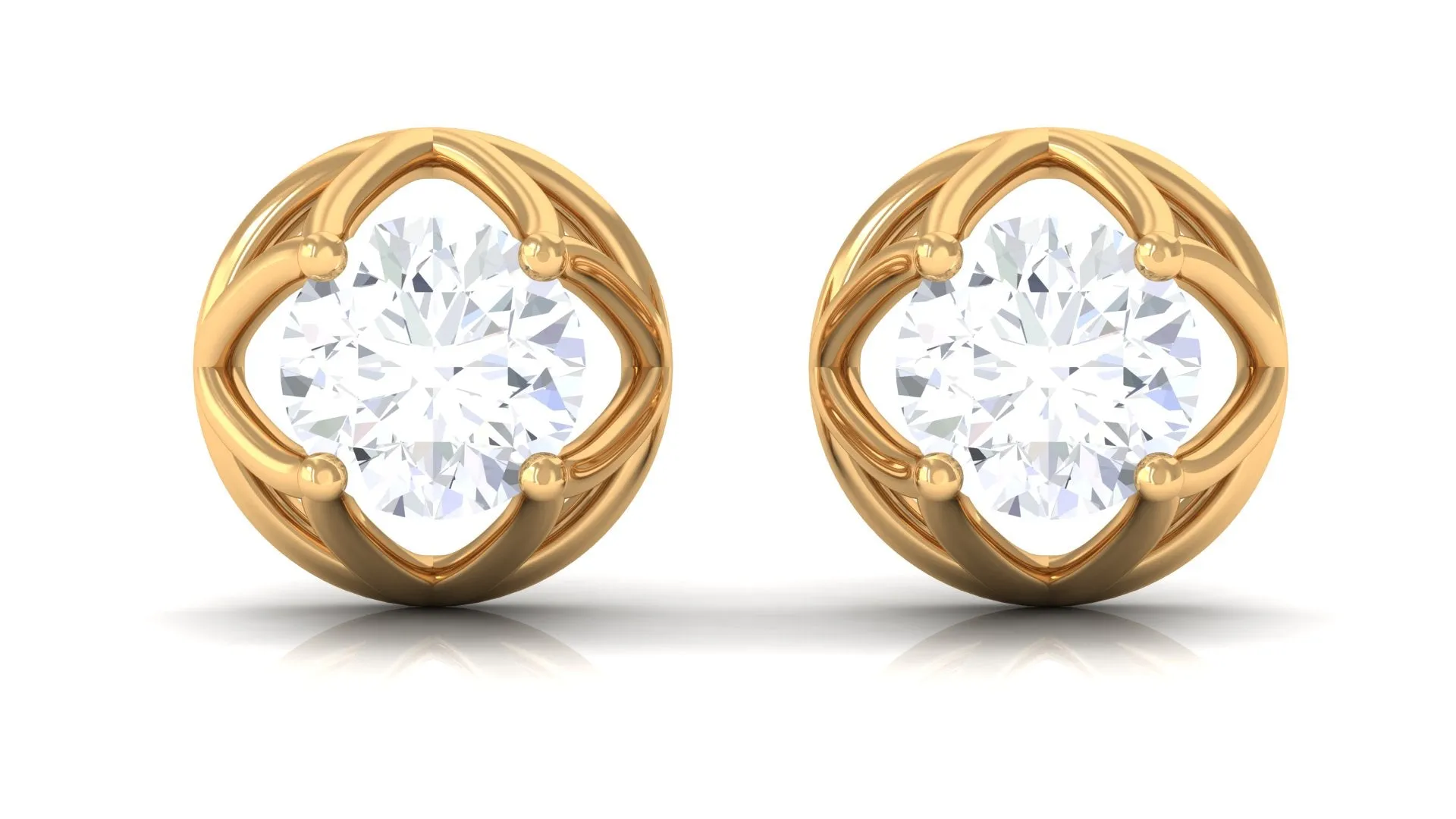 Round Lab Grown Diamond Solitaire Floral Stud Earrings