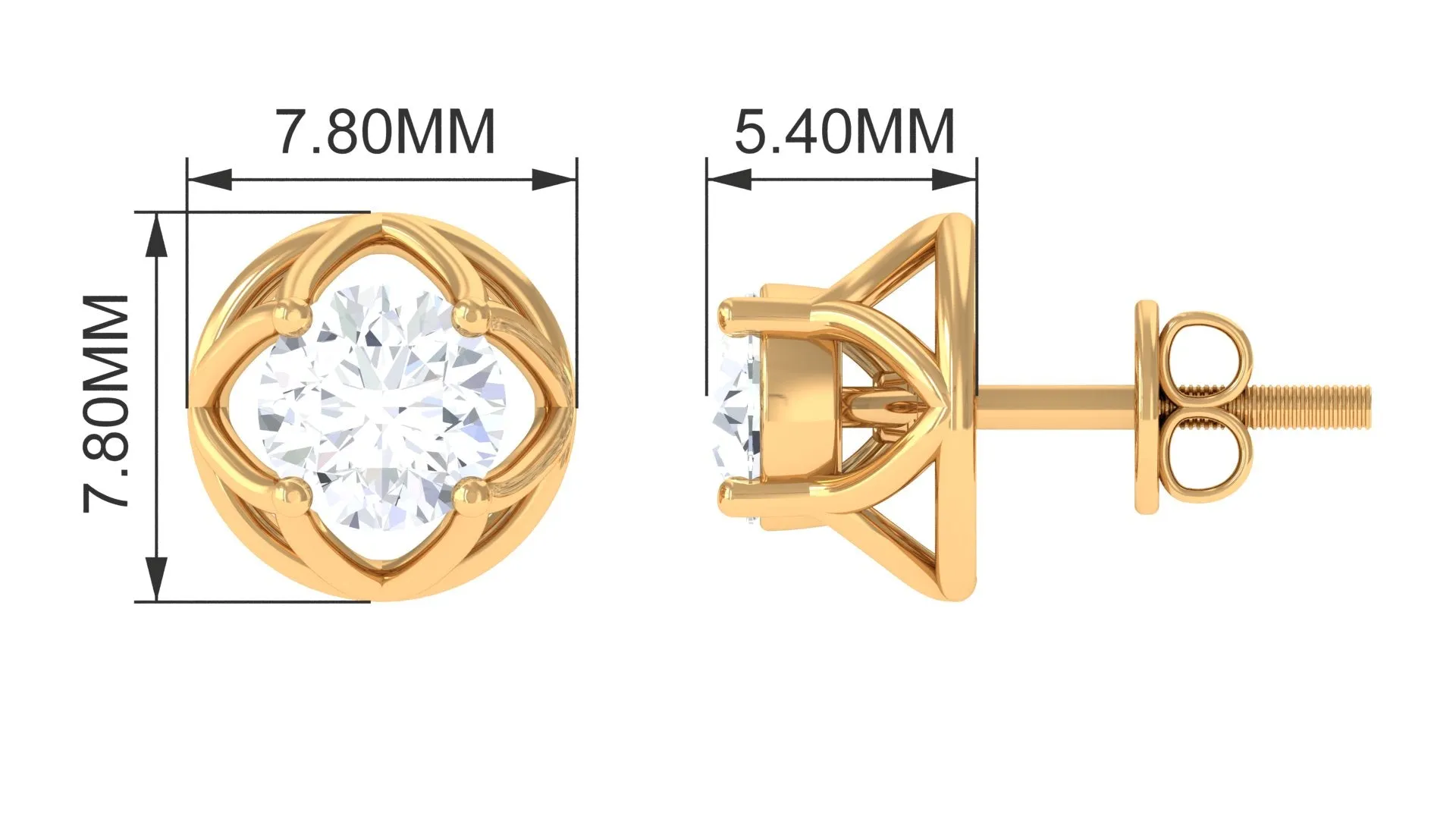 Round Lab Grown Diamond Solitaire Floral Stud Earrings