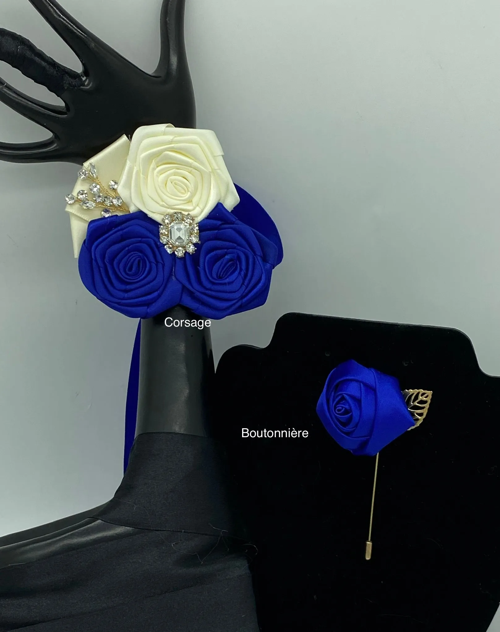 Royal Blue Mens Formal wear l Lapel Leaf Chain Pin l Satin rose l Groom Boutonniere l Wedding l Groomsmen BOUT-008