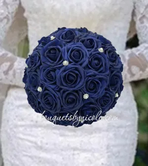 RT012~  Made to Order Navy Real Touch Rose Brooch Bouquet or DIY KIT