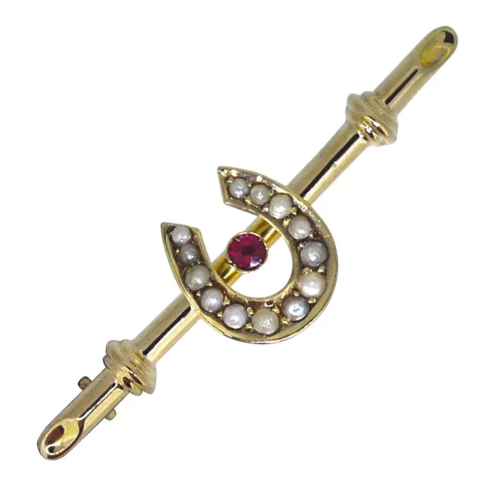 Ruby & Pearl Horse Shoe Brooch