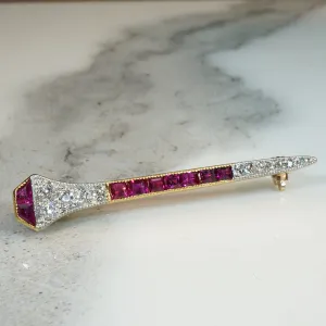 Ruby and Diamond Antique Railroad Nail Brooch