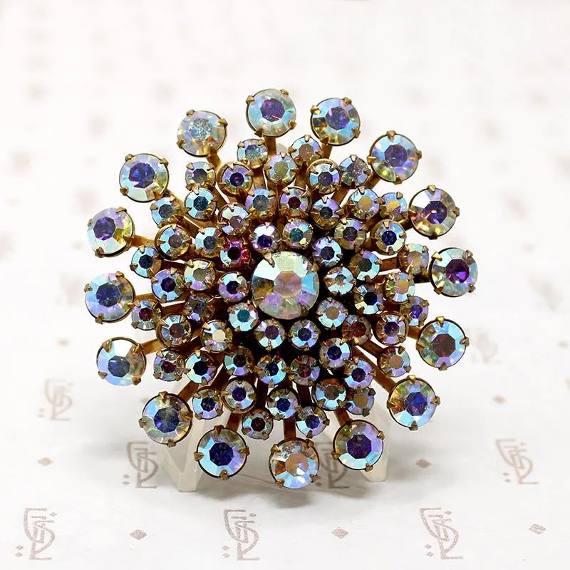 Scintillating Star Burst Aurora Borealis Rhinestone Brooch