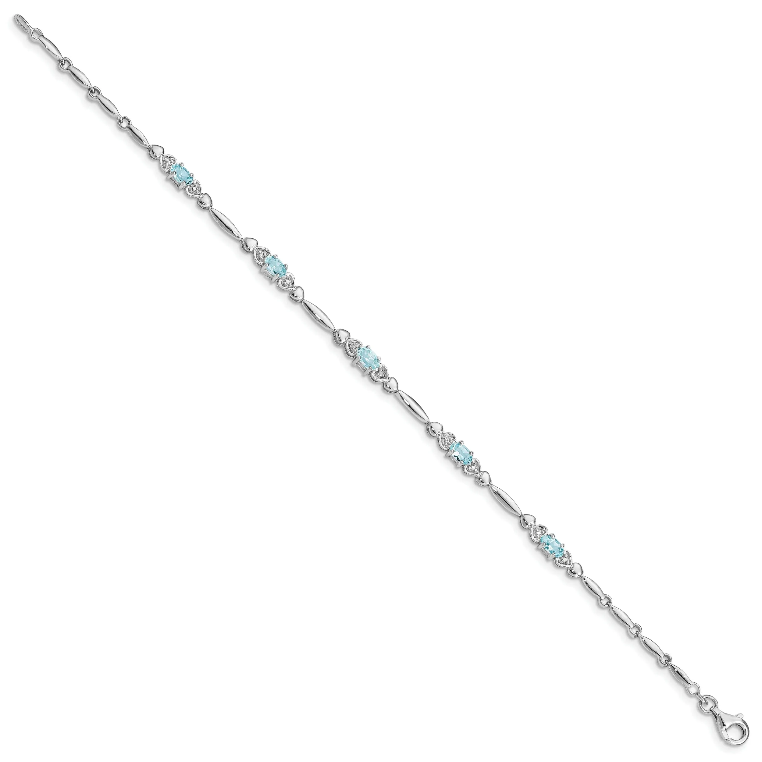 Silver Aquamarine Gemstone Diamond Bracelet