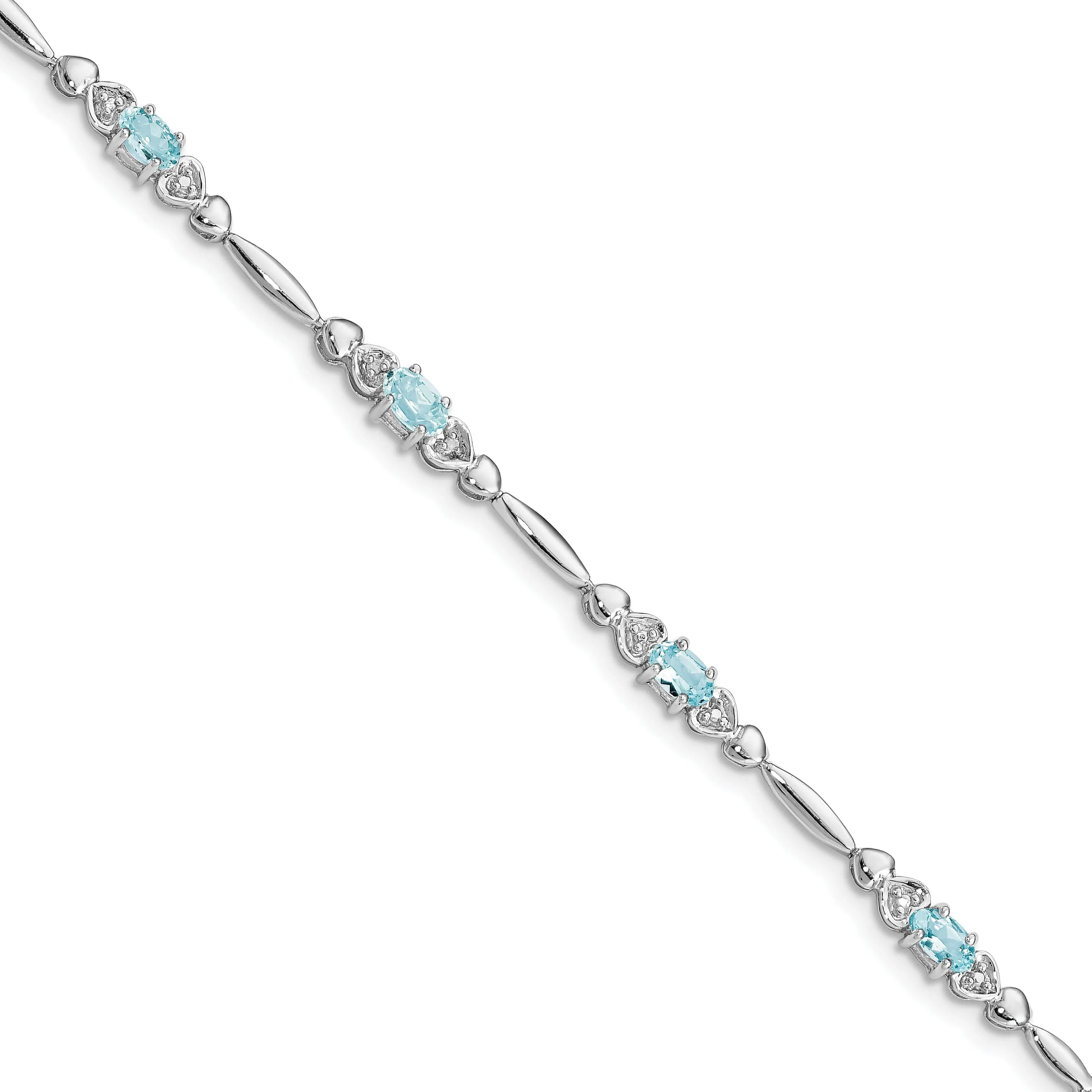 Silver Aquamarine Gemstone Diamond Bracelet