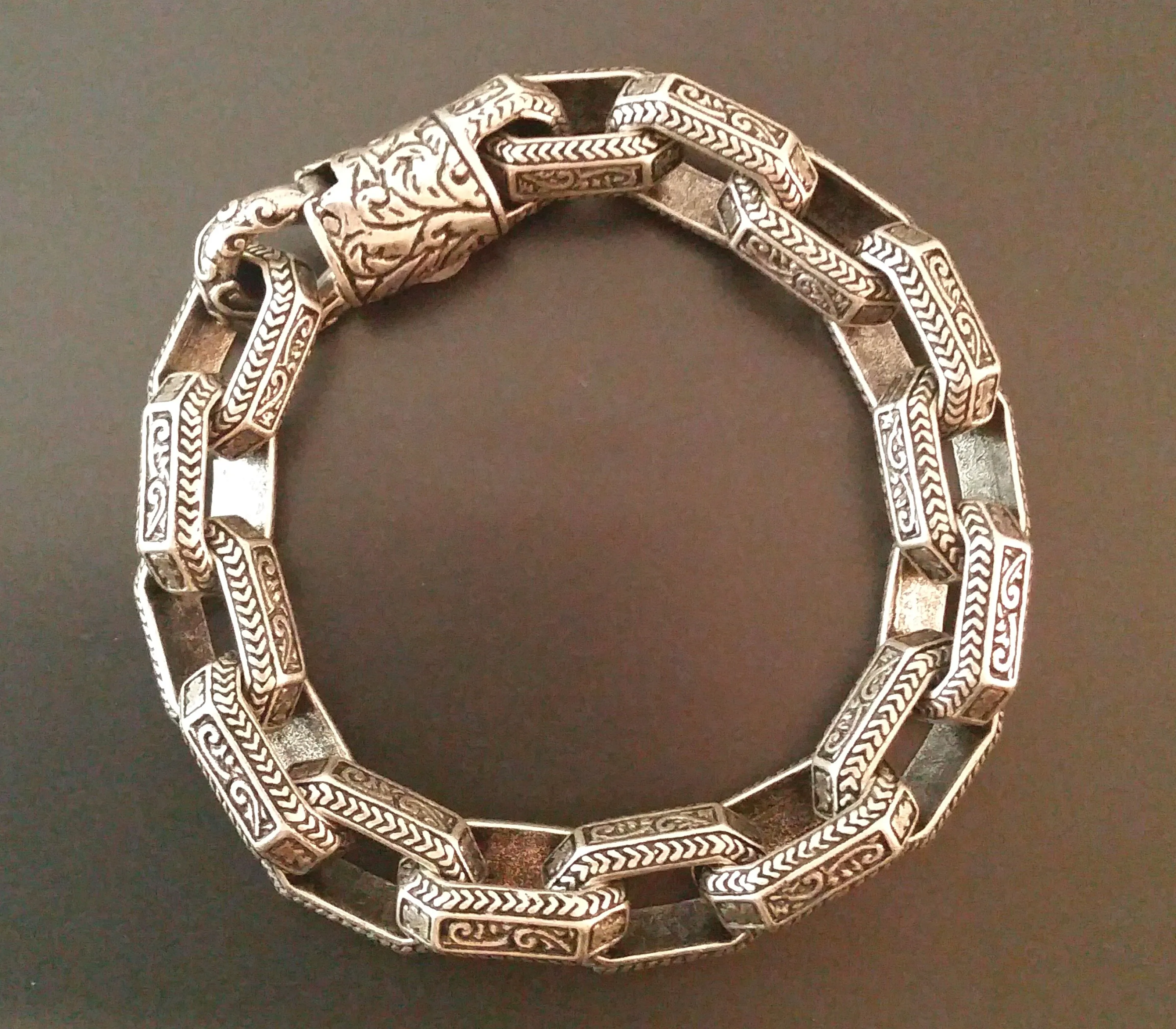 Silver Chain Bracelet Embossed Mens