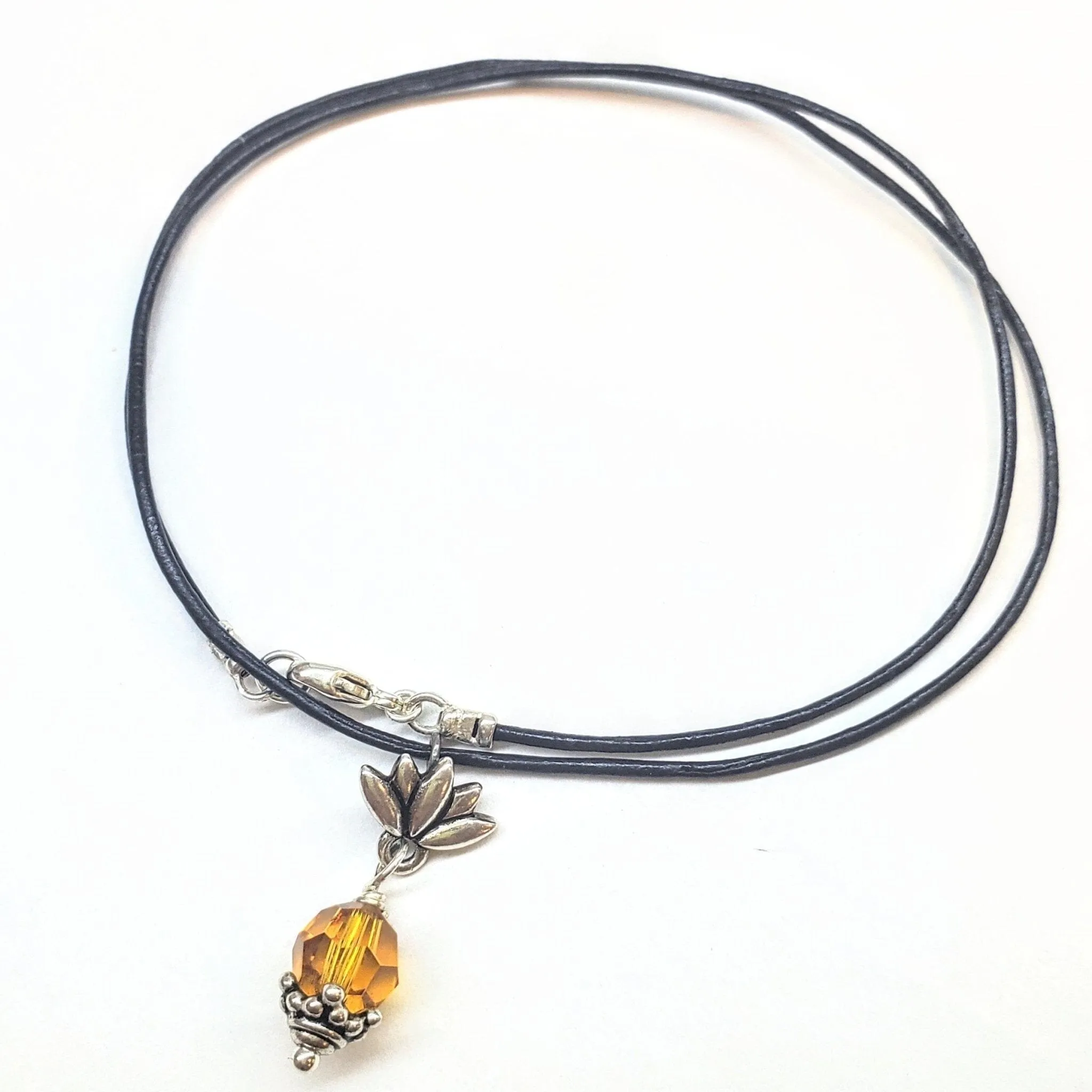 Silver Crystal Pineapple Leather Necklace