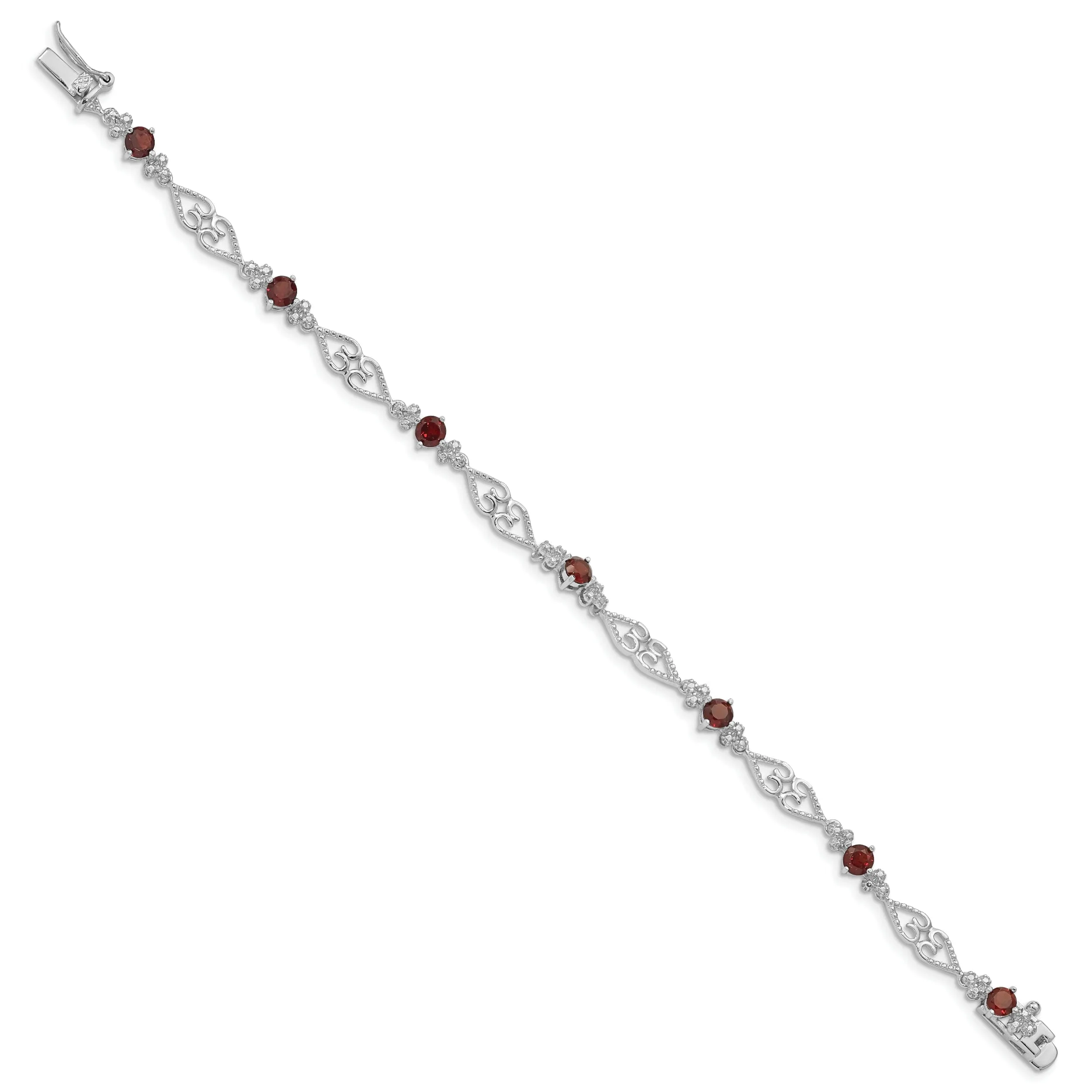 Silver Garnet Gemstone Diamond Bracelet