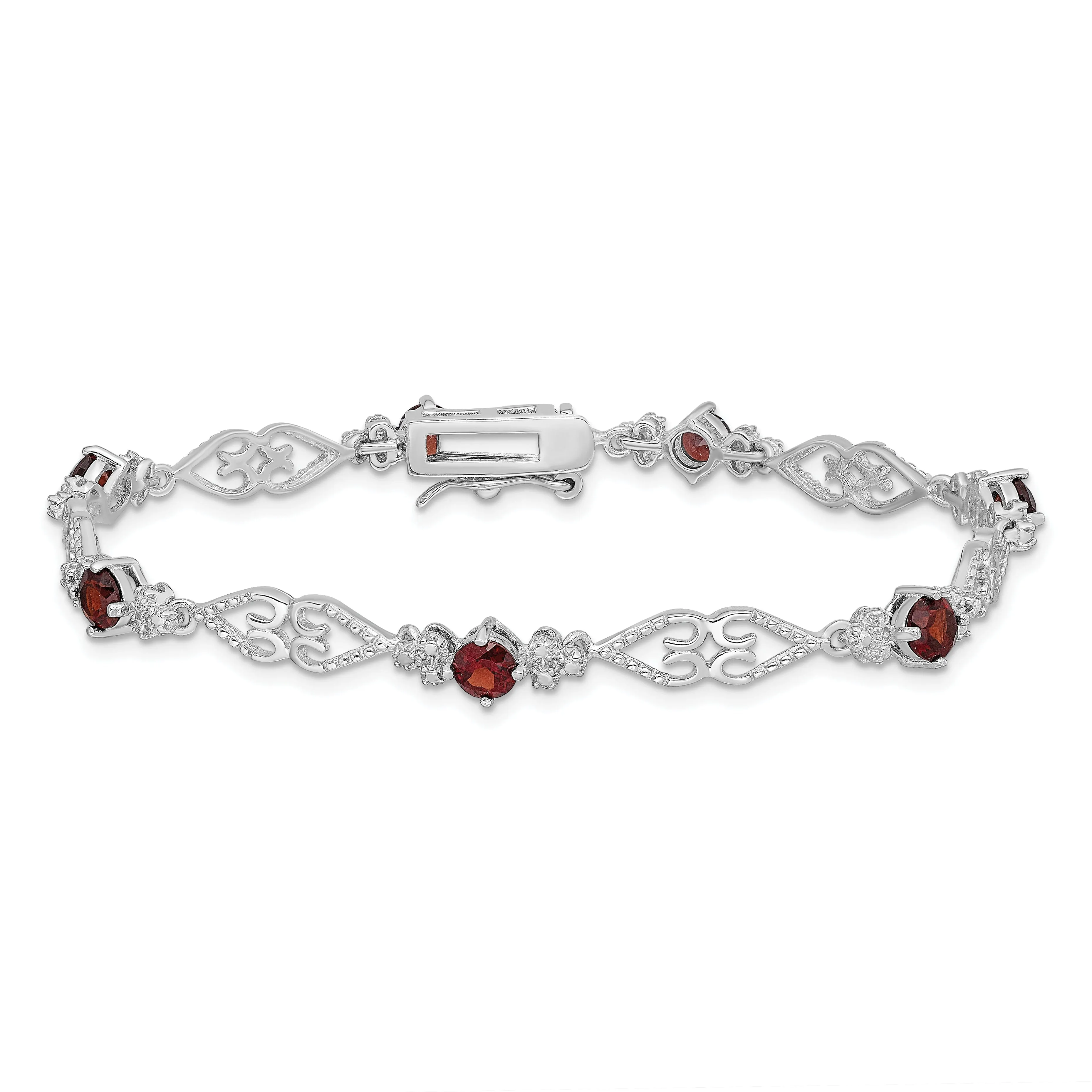 Silver Garnet Gemstone Diamond Bracelet