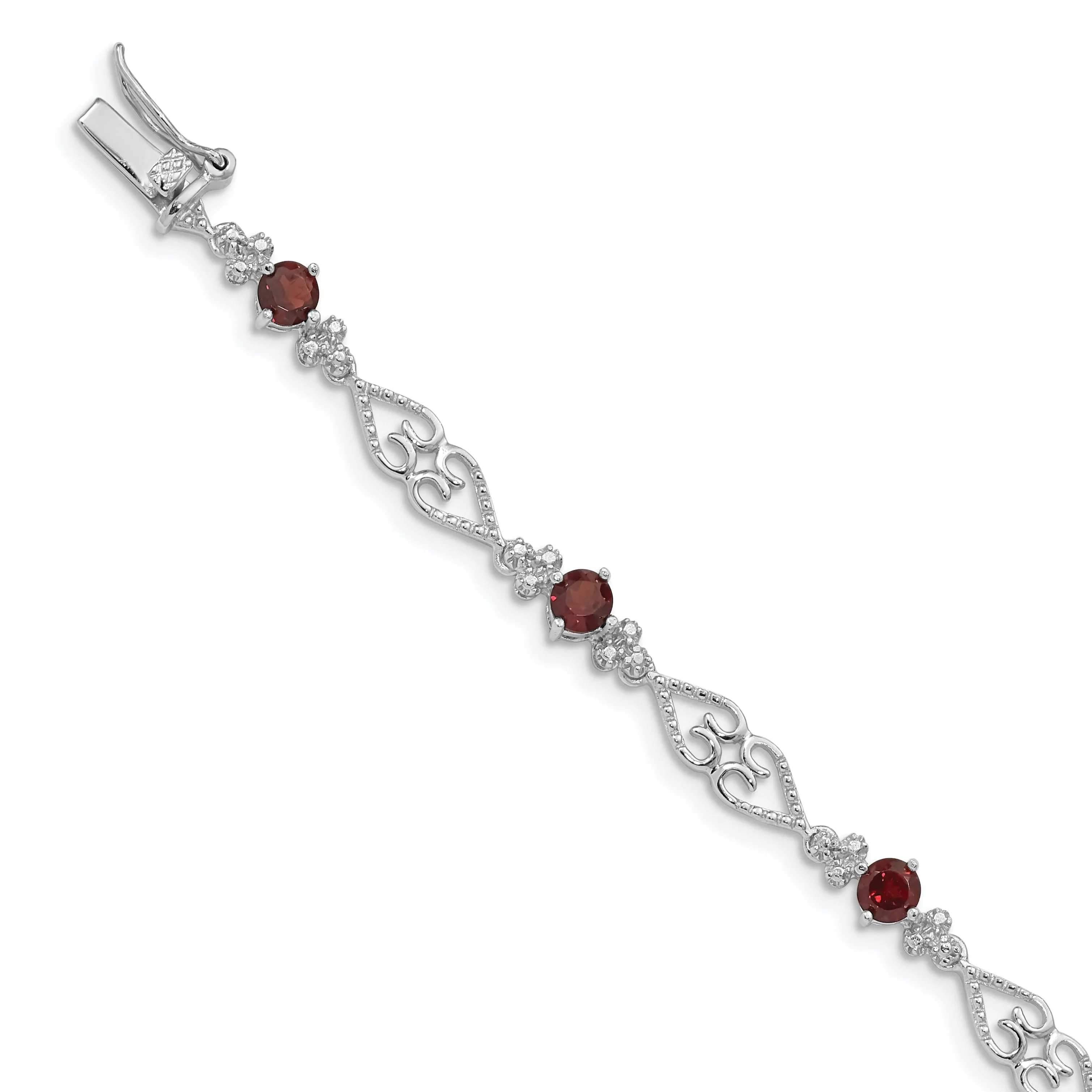 Silver Garnet Gemstone Diamond Bracelet