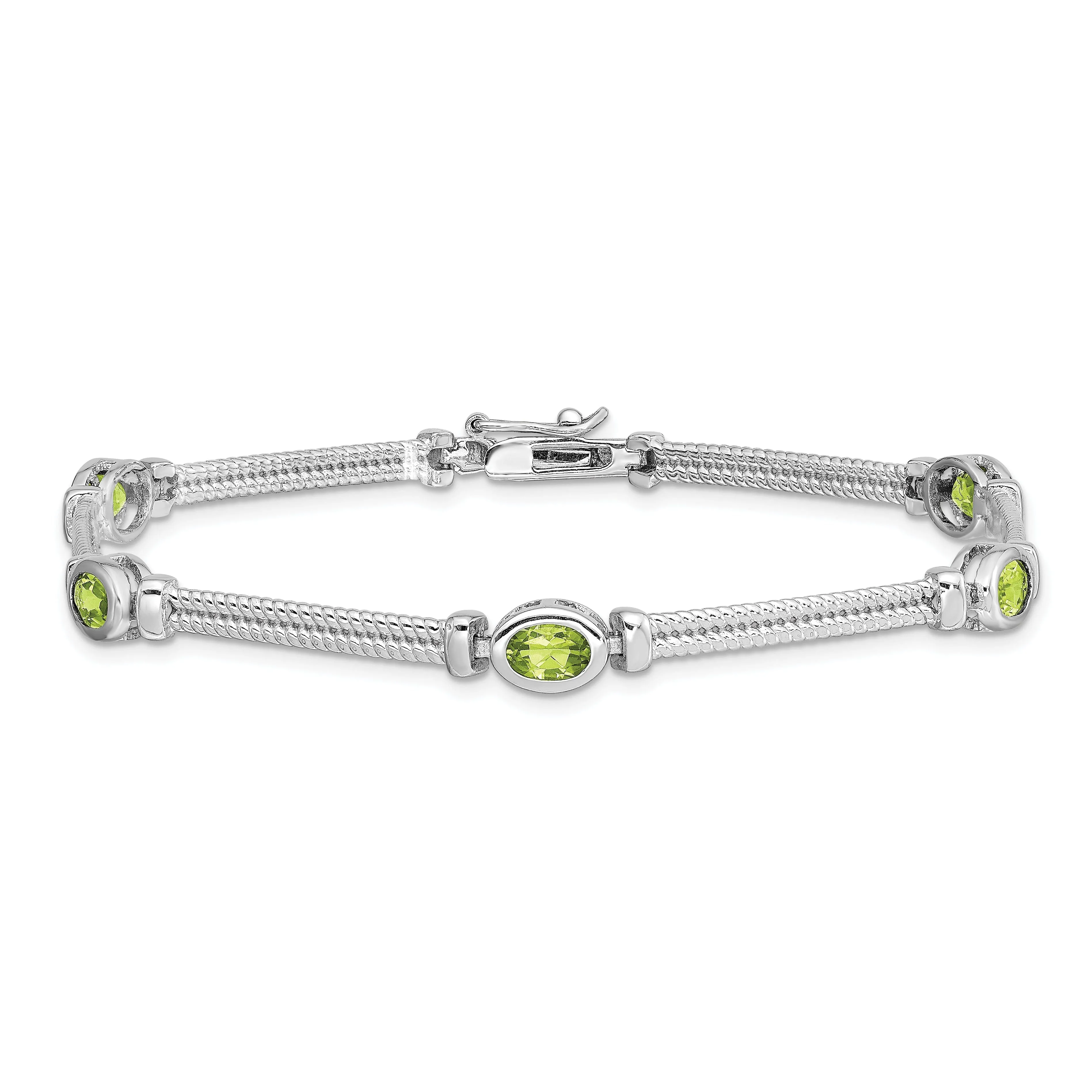 Silver Oval Cut Peridot Gemstone Bracelet