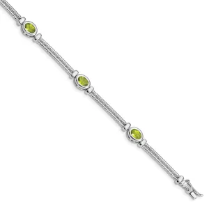 Silver Oval Cut Peridot Gemstone Bracelet