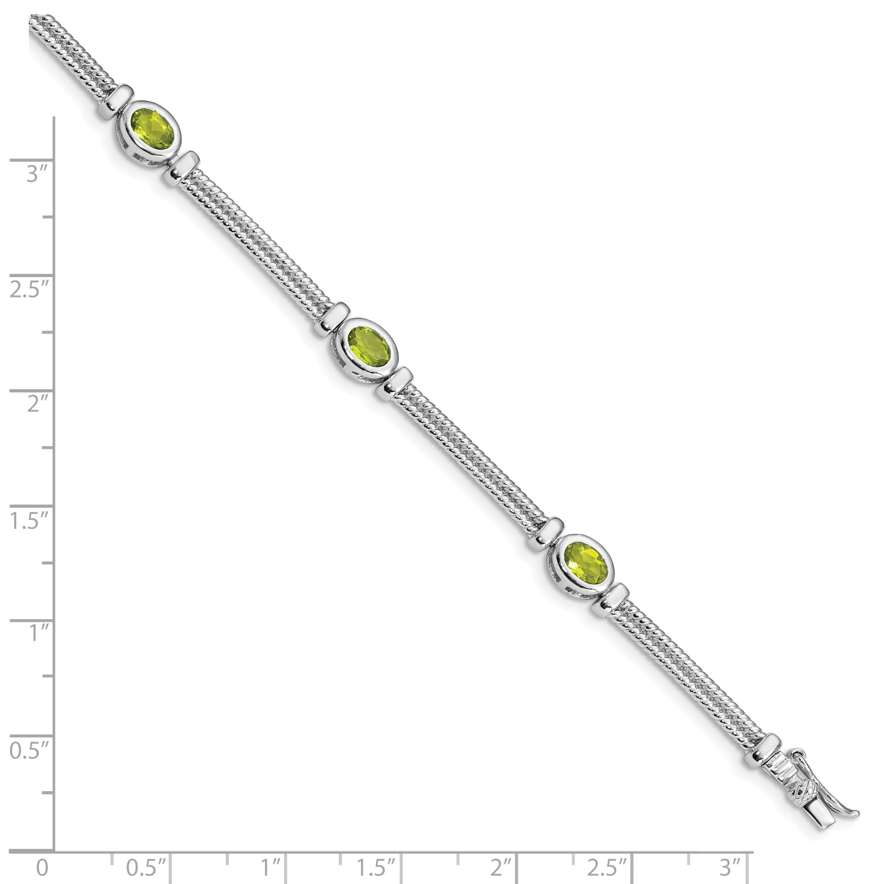 Silver Oval Cut Peridot Gemstone Bracelet