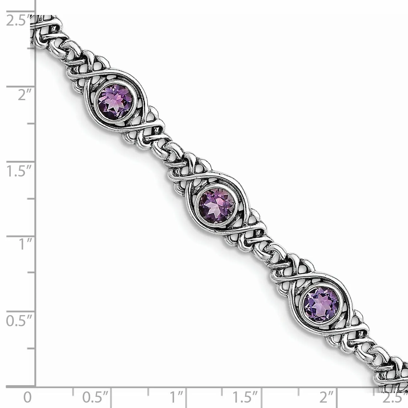 Silver Polish Finish Amethyst Gemstone Bracelet