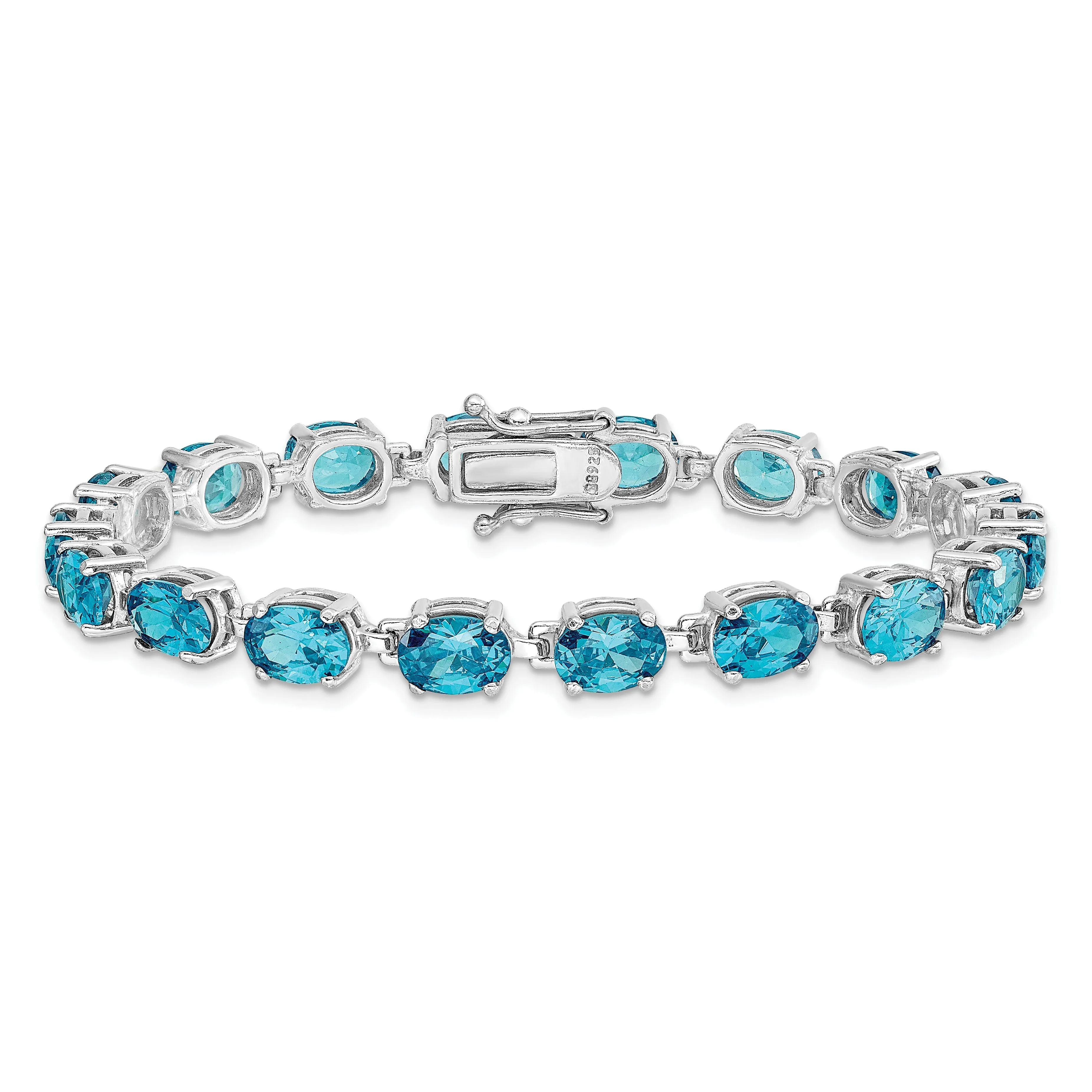 Silver Polished Blue Topaz Gemstone Bracelet