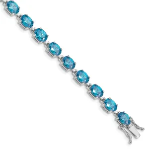 Silver Polished Blue Topaz Gemstone Bracelet