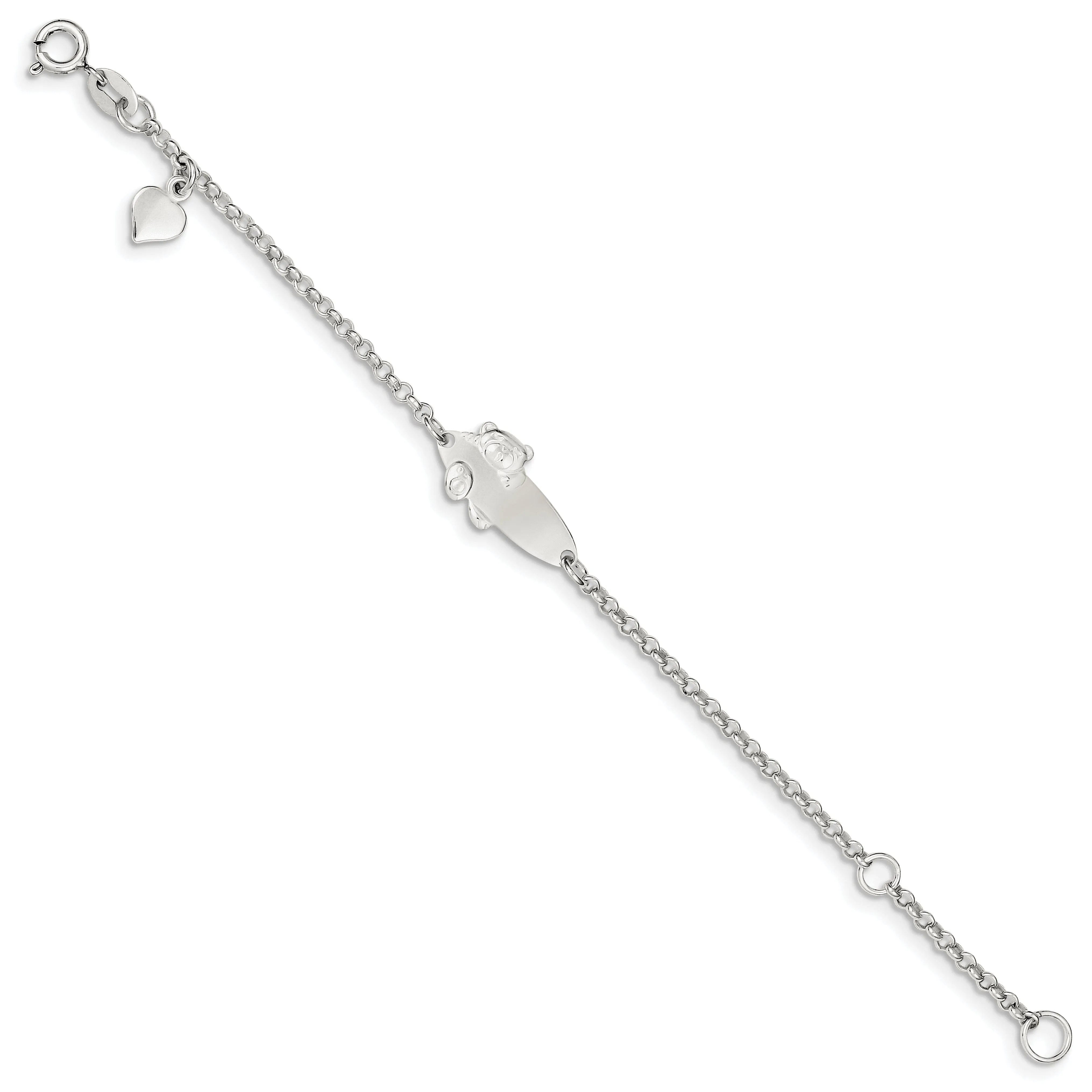 Silver Teddy Bear Baby Engraveable ID Bracelet