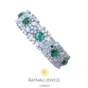 Simulated Diamond and Emerald green Gemstone Bracelet