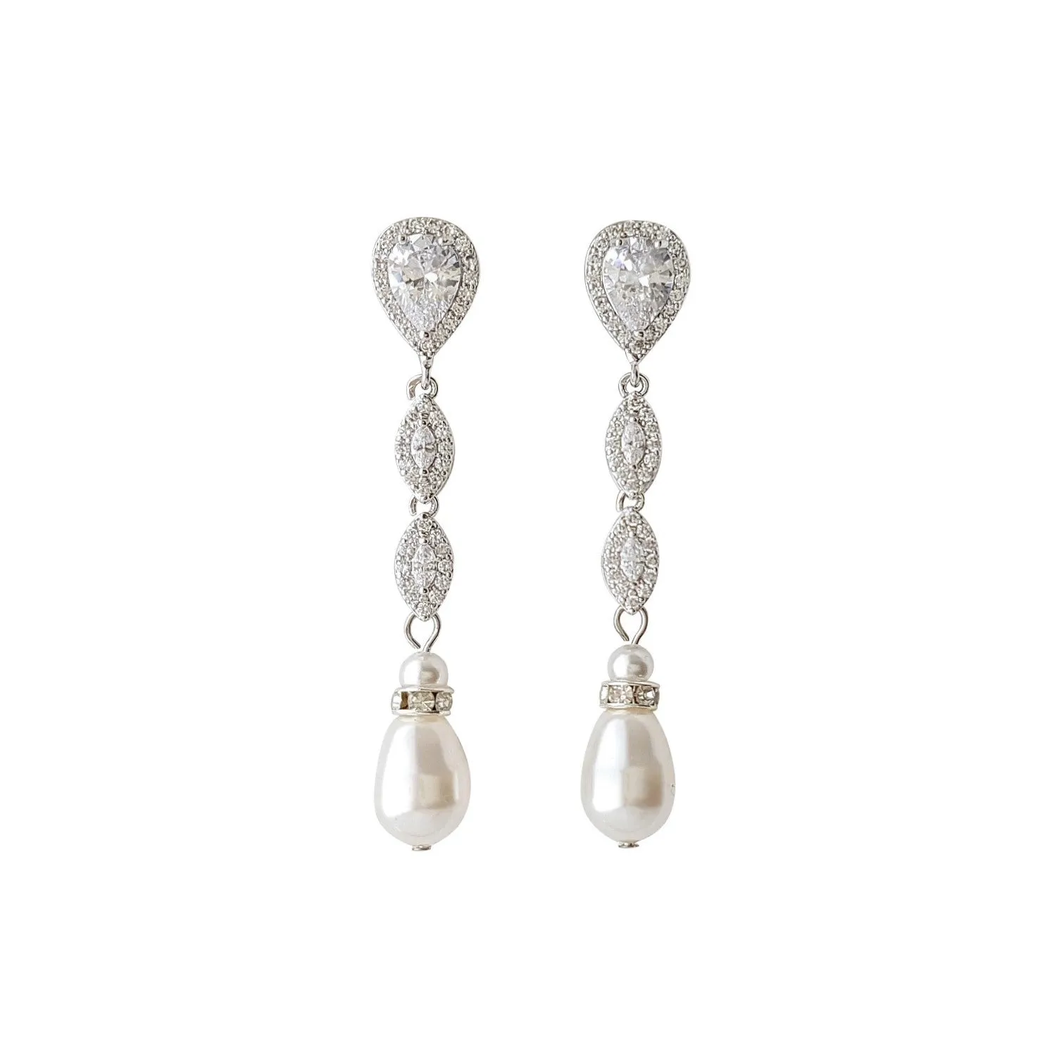 Slim Gold and Pearl Drop Earrings-Abby