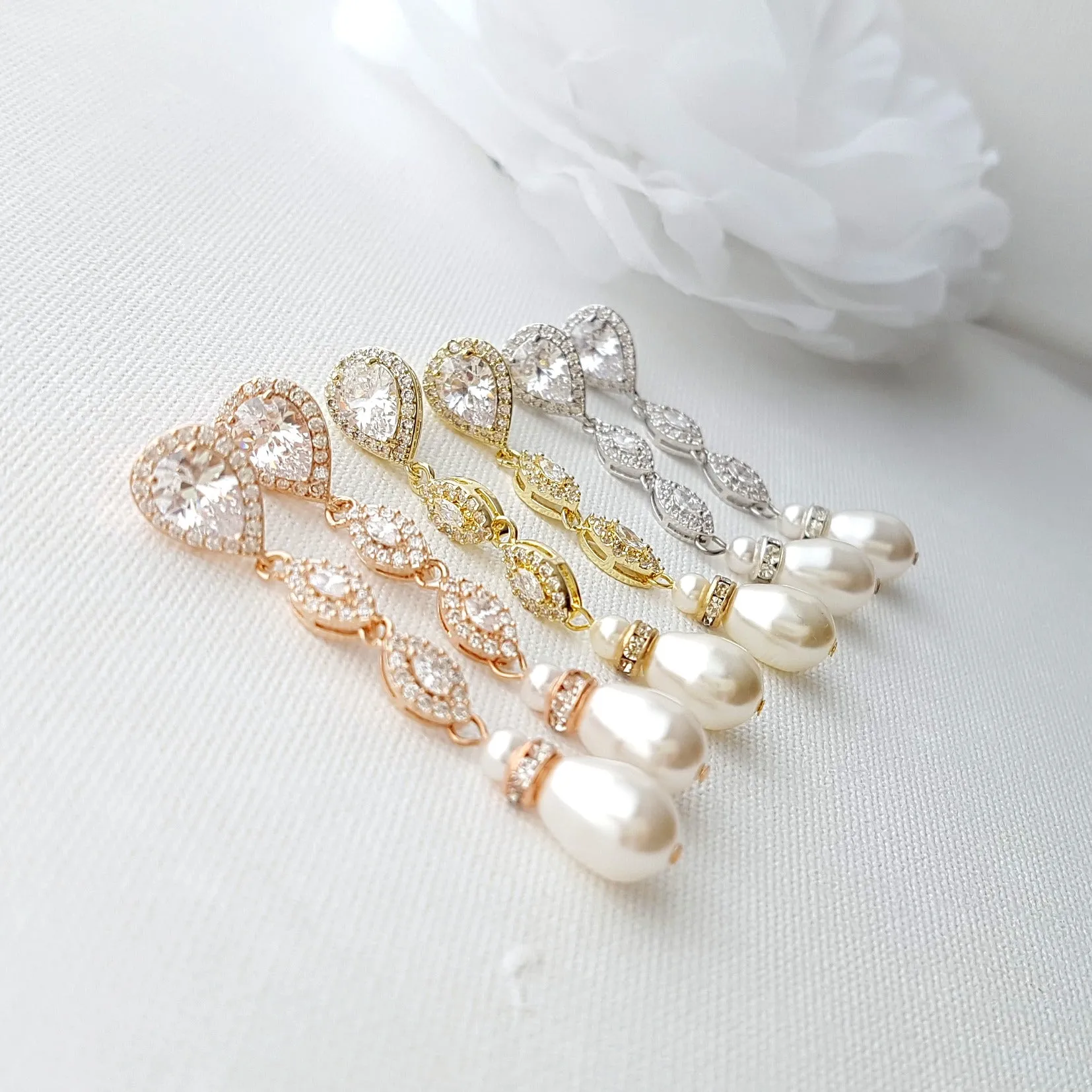 Slim Gold and Pearl Drop Earrings-Abby