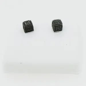 Small Black Diamond Cube Hip Hop Earrings .24ct .925 Silver