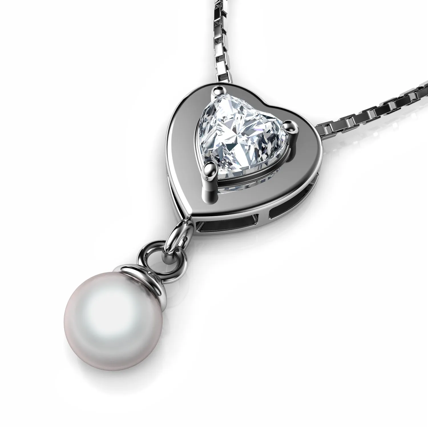 Small Heart Pearl Necklace - CZ 925 Sterling Silver Jewellery Dephini