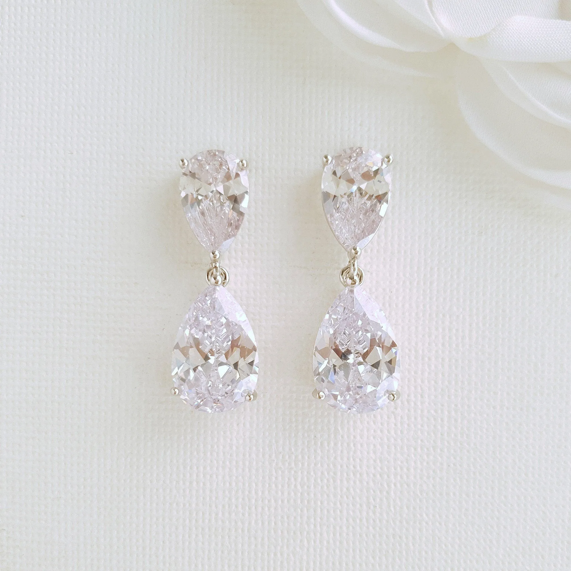 Small Pear Shaped Gold Wedding Earrings-Clara