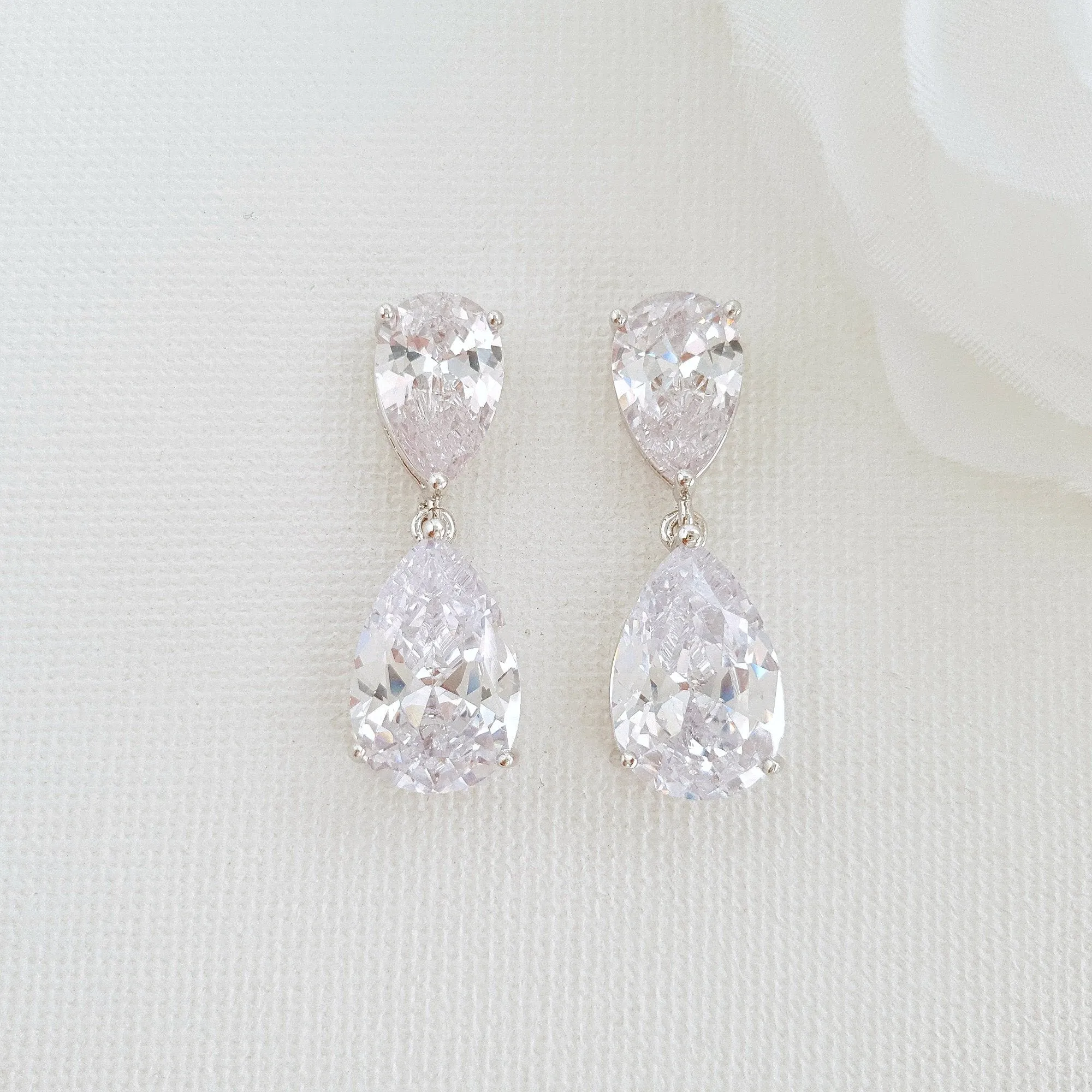 Small Pear Shaped Gold Wedding Earrings-Clara