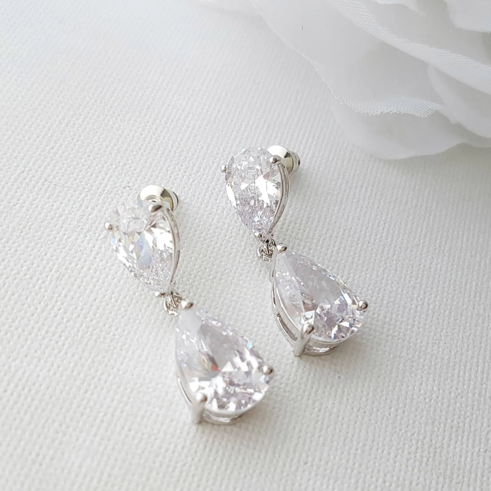 Small Pear Shaped Gold Wedding Earrings-Clara