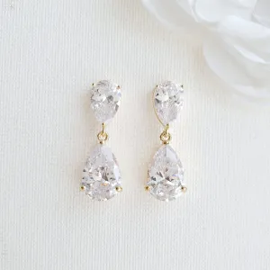 Small Pear Shaped Gold Wedding Earrings-Clara