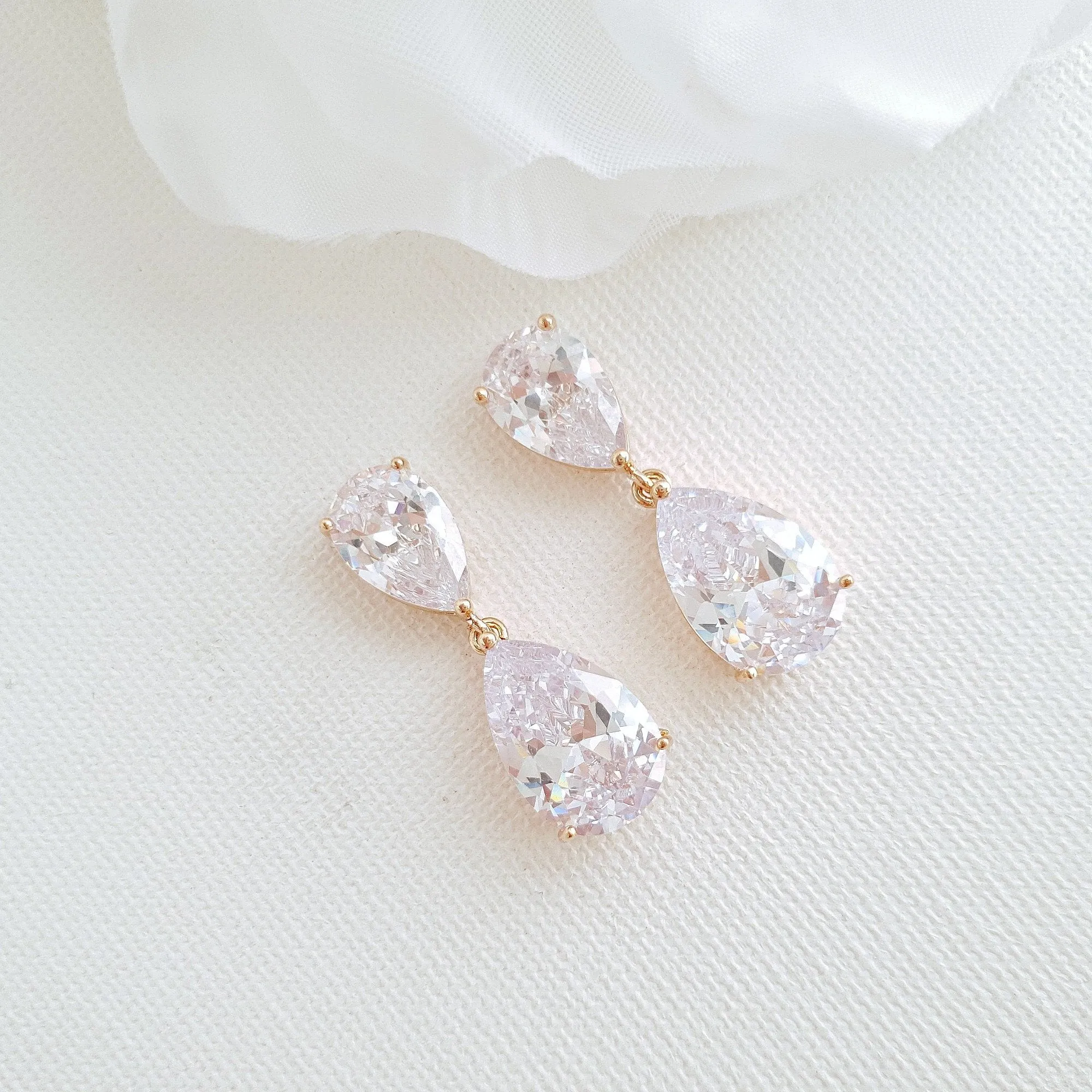 Small Pear Shaped Gold Wedding Earrings-Clara