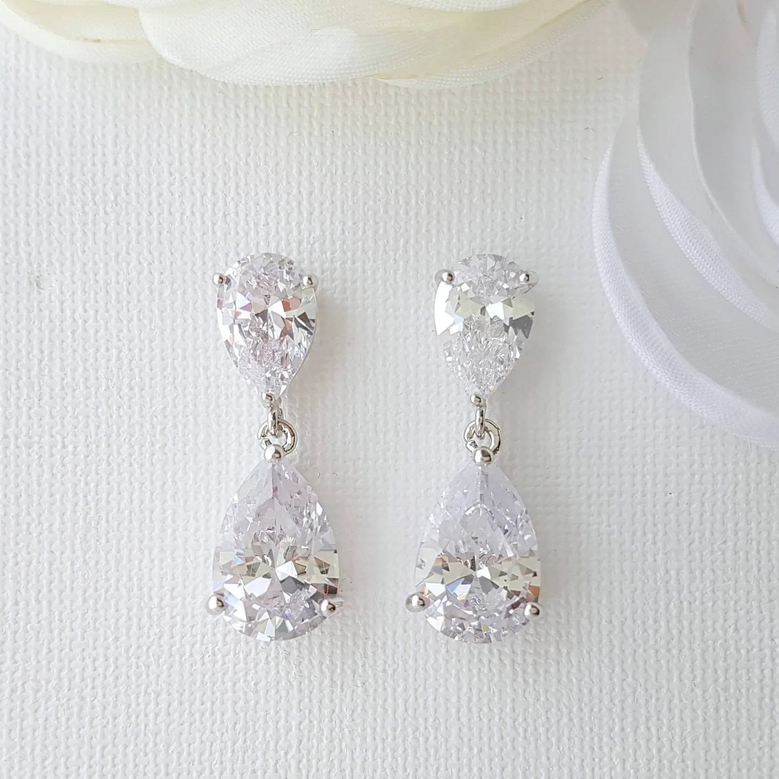 Small Pear Shaped Gold Wedding Earrings-Clara