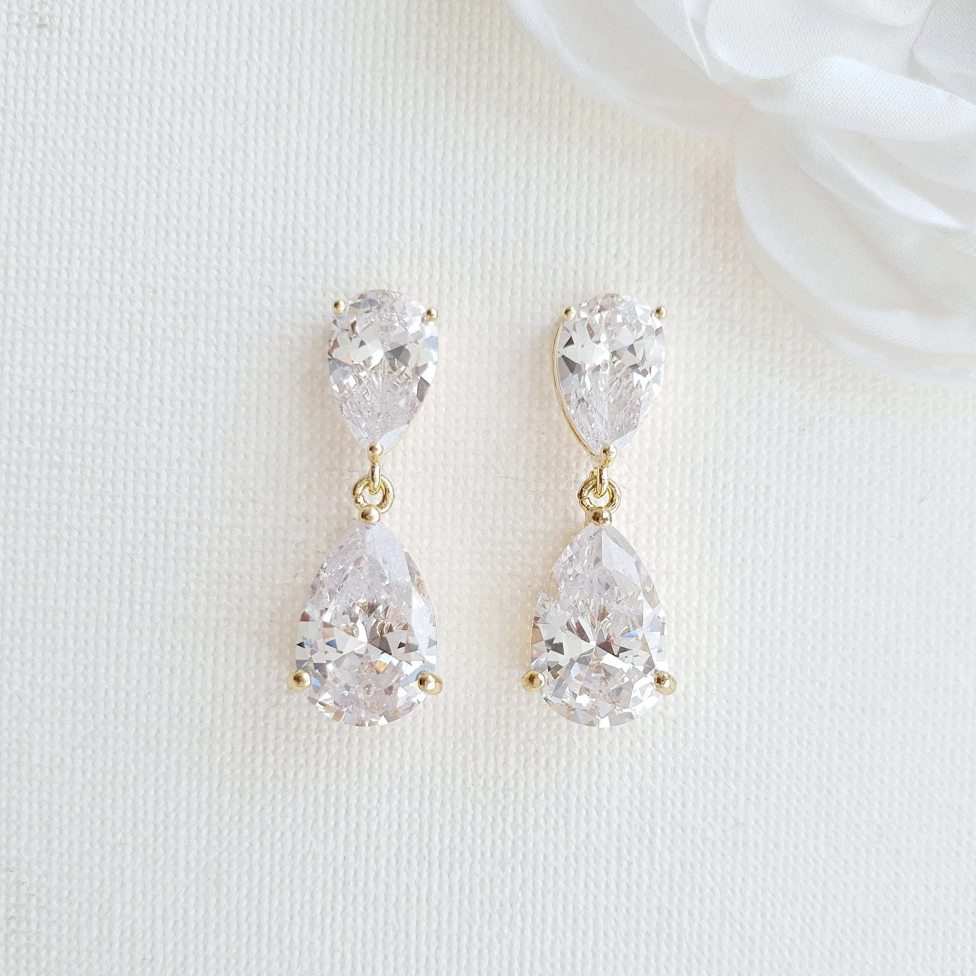 Small Pear Shaped Gold Wedding Earrings-Clara