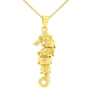 Solid 14K Gold Dangling Seahorse Pendant Necklace - Yellow Gold