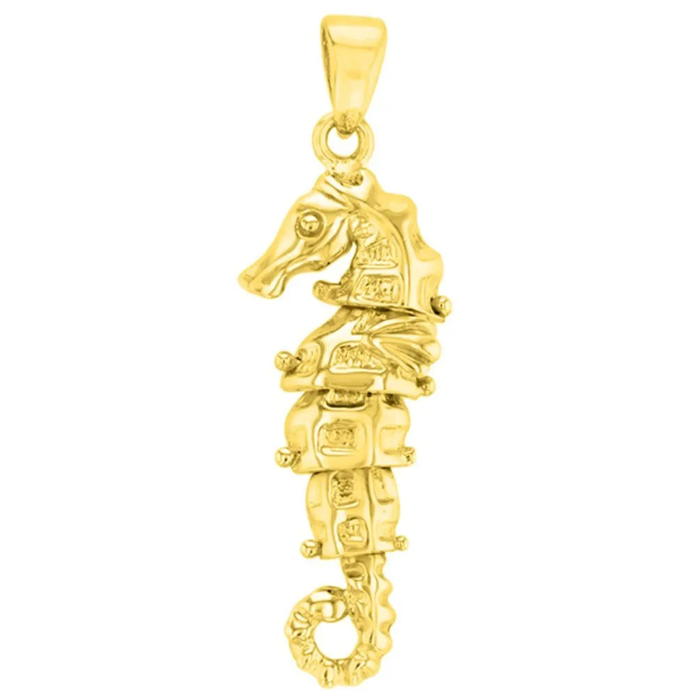 Solid 14K Gold Dangling Seahorse Pendant Necklace - Yellow Gold