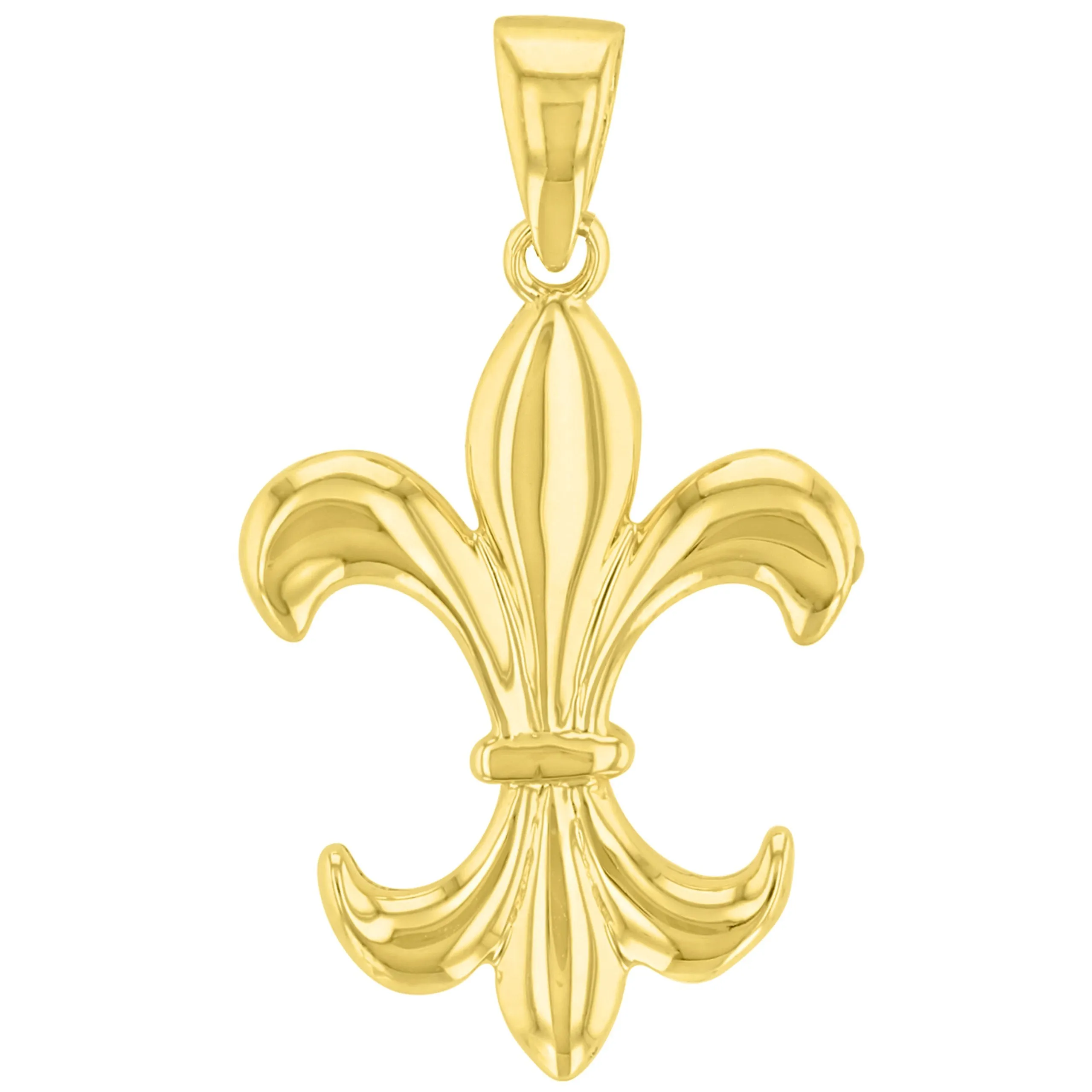 Solid 14K Gold Simple Fleur de Lis Charm Pendant Necklace - Yellow Gold